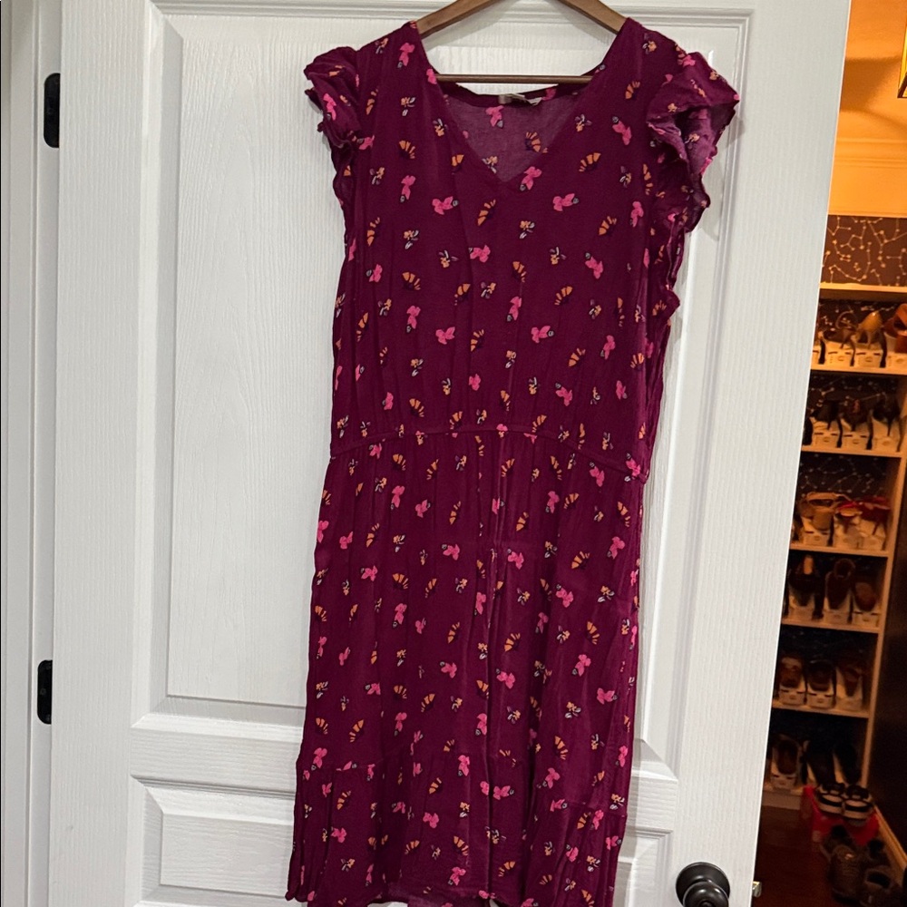 Loft Floral Burgundy Dress